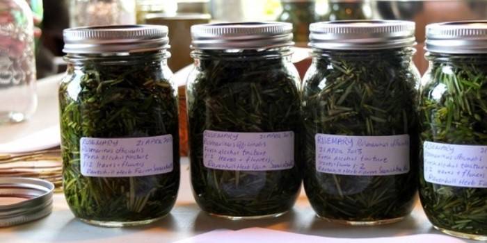 Latas com tintura de ledum em álcool