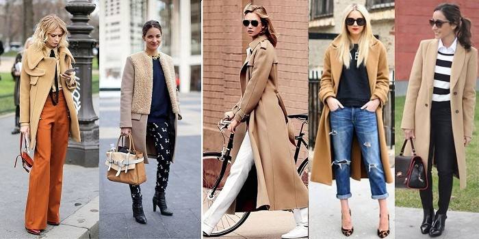 Imagens femininas com um casaco bege