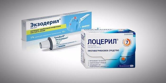 Preparaty Loceryl i Exoderil w paczkach