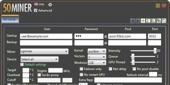 Program ťažby kryptomeny 50miner
