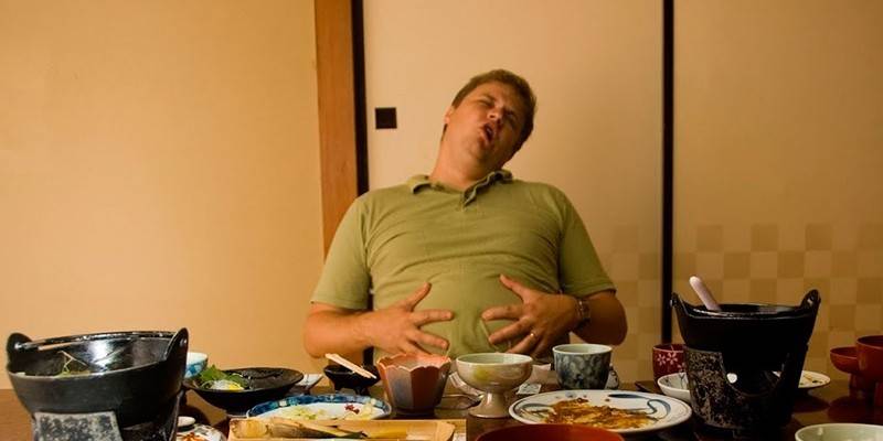 Homem, tabela, com, alimento