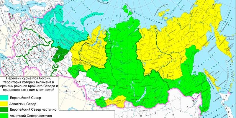 Mapa Ruskej federácie znázorňujúca severné územia