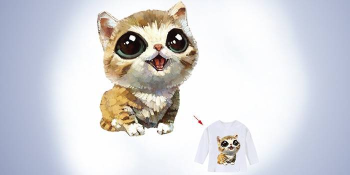 Adhesivo térmico en camiseta con efecto 3D Gatito