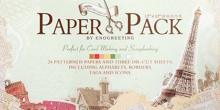 Zestaw kolorów papieru do scrapbookingu z ramkami i ikonami.