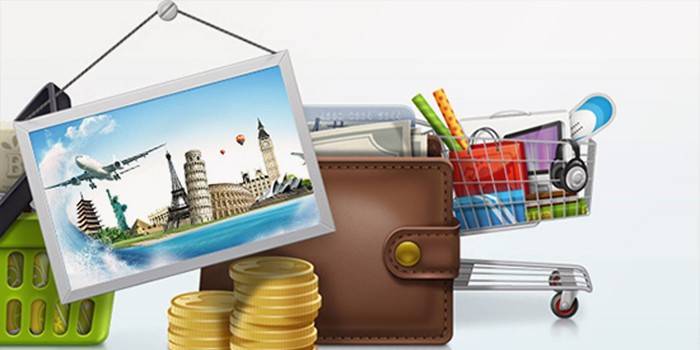 Casa, billetera y cesta de la compra.