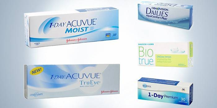 Lentes de contato gelatinosas de diferentes fabricantes