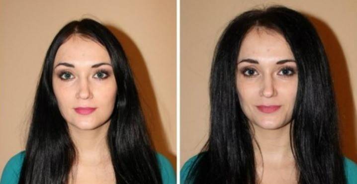 Cabello de la mujer antes y después del procedimiento.