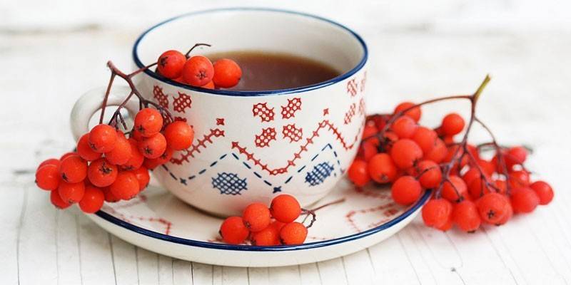 Caldo de serbal en una taza