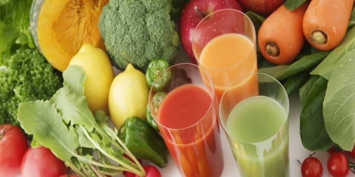 Legumes, frutas e sucos