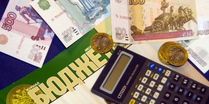 Calculadora, notas e moedas